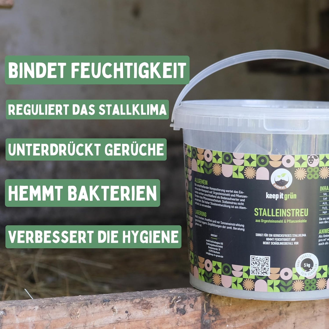 Premium Stalleinstreu (5kg) - aus Pflanzenkohle und Urgesteinsmehl - optimal für Hühner & Pferde - n
