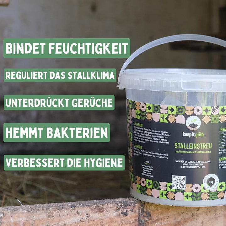 Premium Stalleinstreu (5kg) - aus Pflanzenkohle und Urgesteinsmehl - optimal für Hühner & Pferde - n