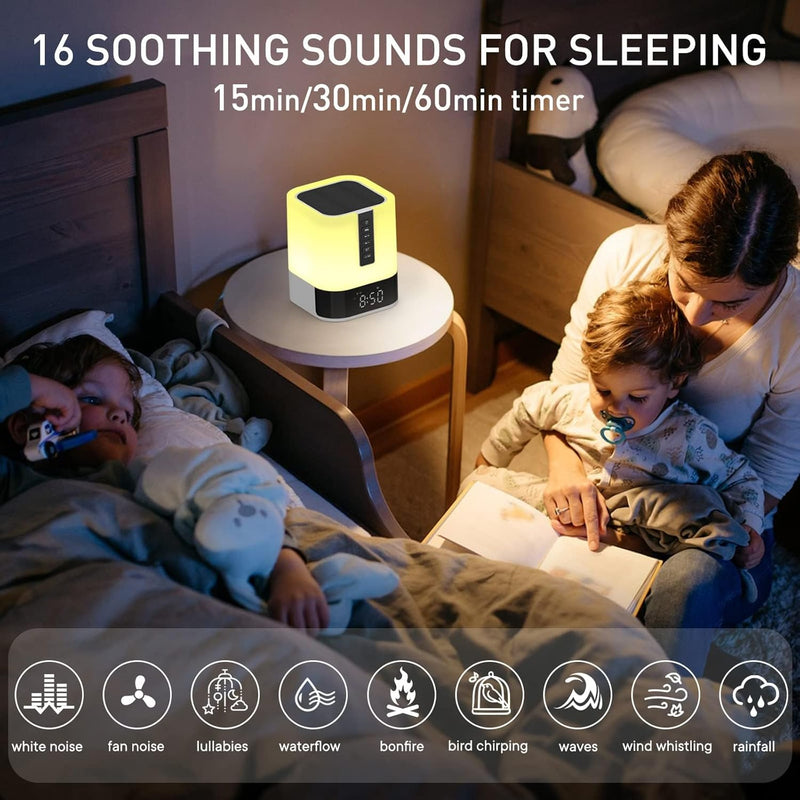 Tragbar Bluetooth Lautsprecher mit Licht, Digital Wecker, MP3-Player, White Noise Machine, Sleep Aid
