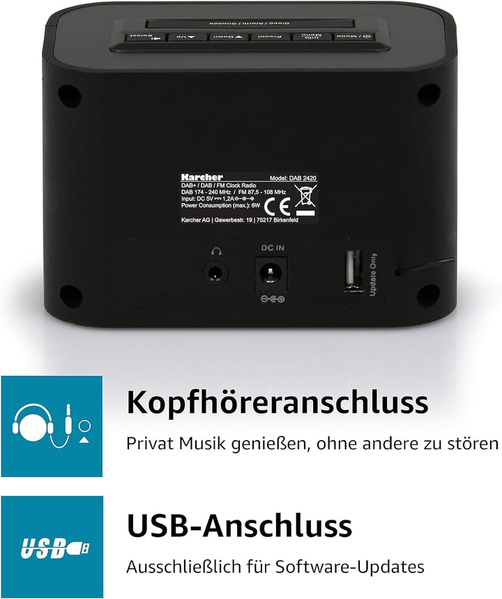 Karcher DAB 2420 - Stereo-Radiowecker DAB+ (DAB plus/UKW, Wecker mit Dual-Alarm, Sleep-Timer, LCD-Di