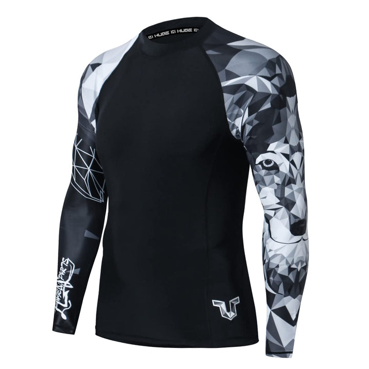 HUGE SPORTS Wildes Tier Rashguard Sonnenschutz Schnelltrocknend Kompression Schwimmshirt S Wolf, S W