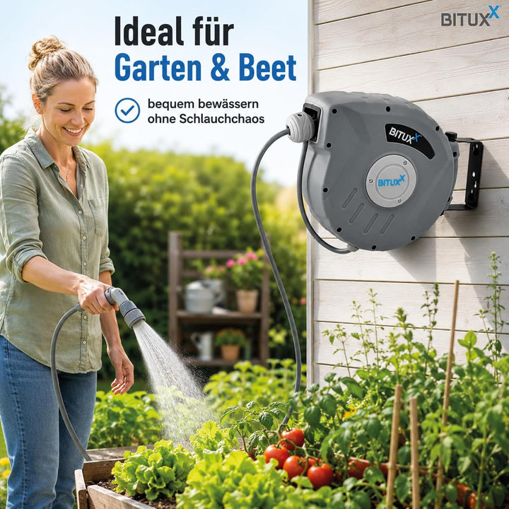 Bituxx Wand Wasser Schlauchtrommel Schlauchaufroller Wasserschlauchaufroller Schlauchbox Automatik (