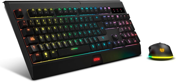 KROM Kabala – Kabelloses Gaming-Set mit Membrantastatur RGB Rainbow, 6 Anti-Ghosting-Tasten, optisch