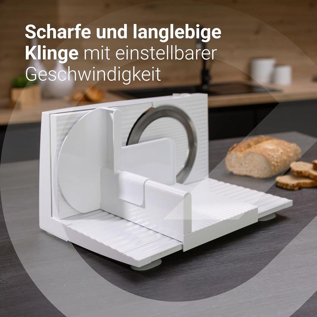 EUREL RS46 Allesschneider Made in Europa, Dauerschaltung, Serviertablett, platzsparend klappbar Elek