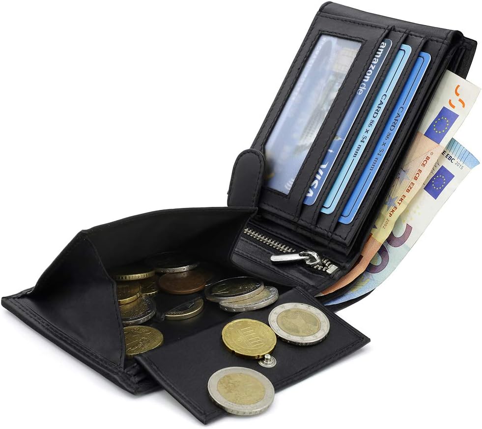 Fa.Volmer ® Herren Geldbörse aus echtem Leder im Querformat | klassisch | schwarz | RFID-Schutz | Ge