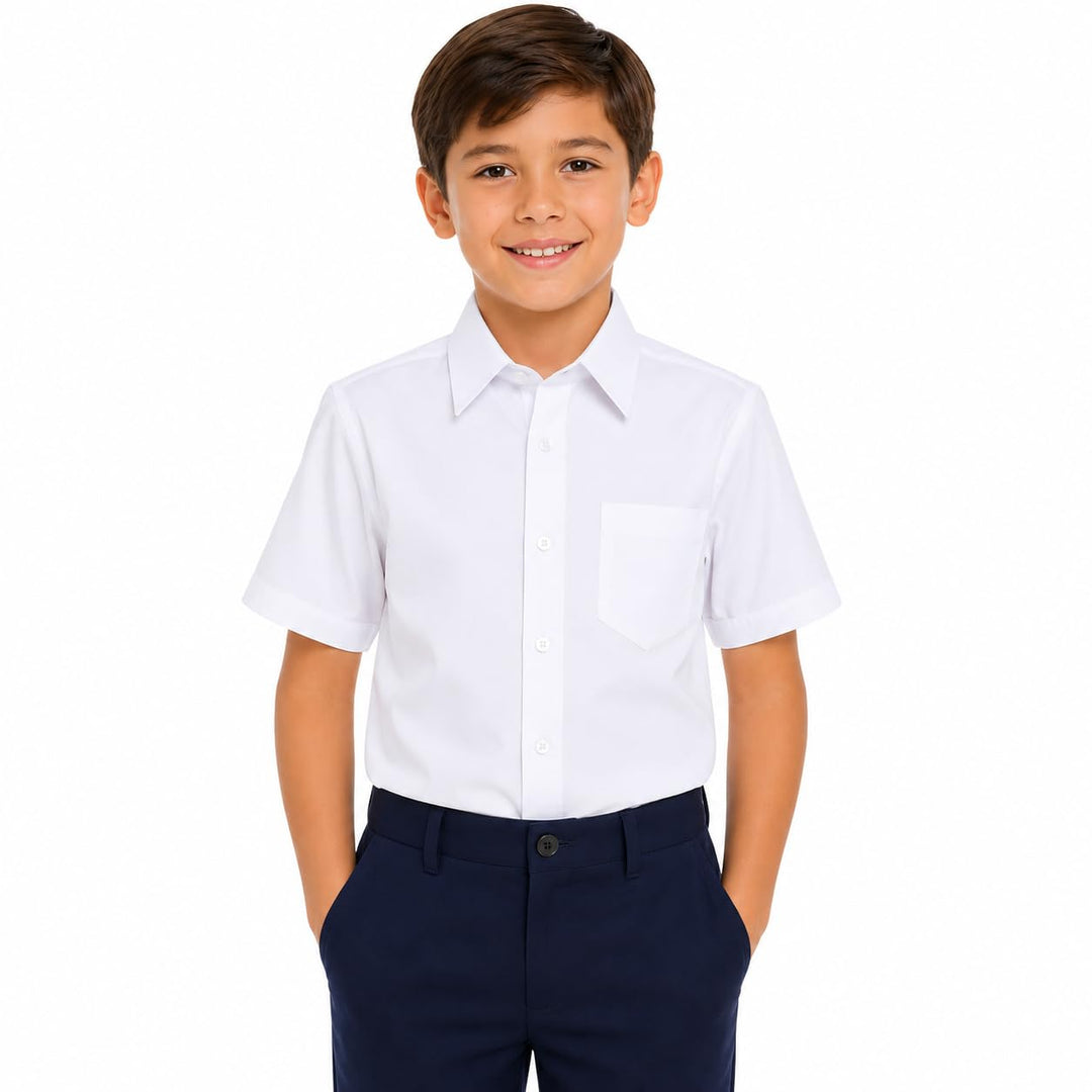 BIENZOE Jungen Schule Oxford Kurz Hemd 2Pcs Satz 122 Weiss, 122 Weiss