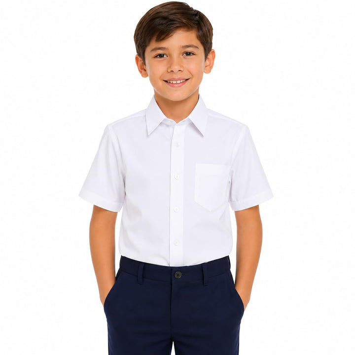 BIENZOE Jungen Schule Oxford Kurz Hemd 2Pcs Satz 110 Weiss, 110 Weiss