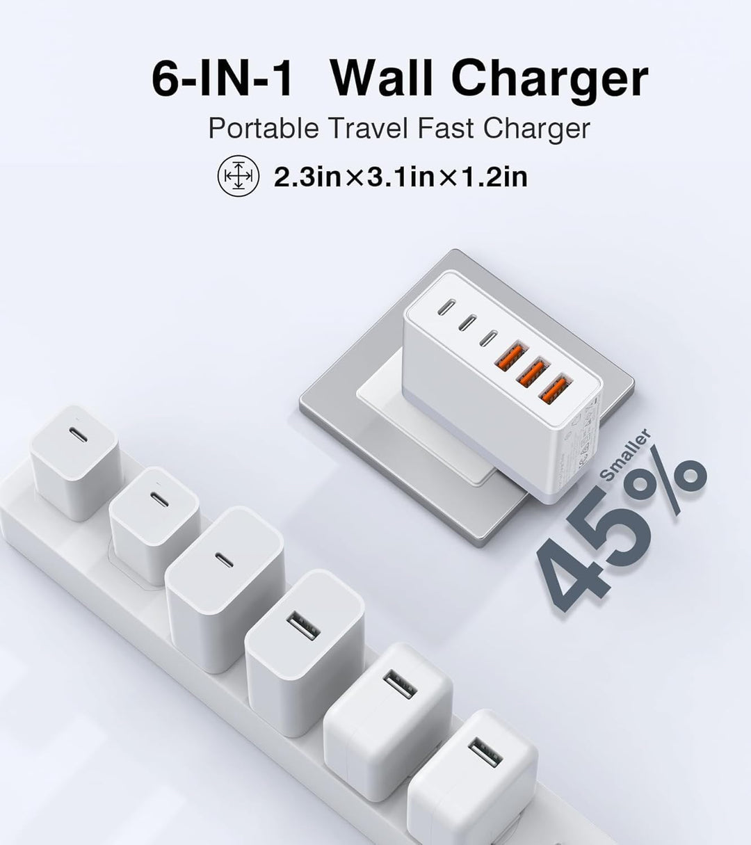 USB C Ladegerät, 6 Port PD 3.0 USB C Netzteil PPS Ladegerät für iPhone 17/16 Pro Max/15/14/13/12/XS/