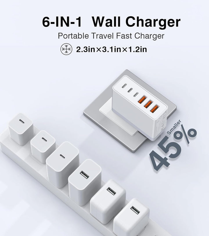 USB C Ladegerät, 6 Port PD 3.0 USB C Netzteil PPS Ladegerät für iPhone 17/16 Pro Max/15/14/13/12/XS/