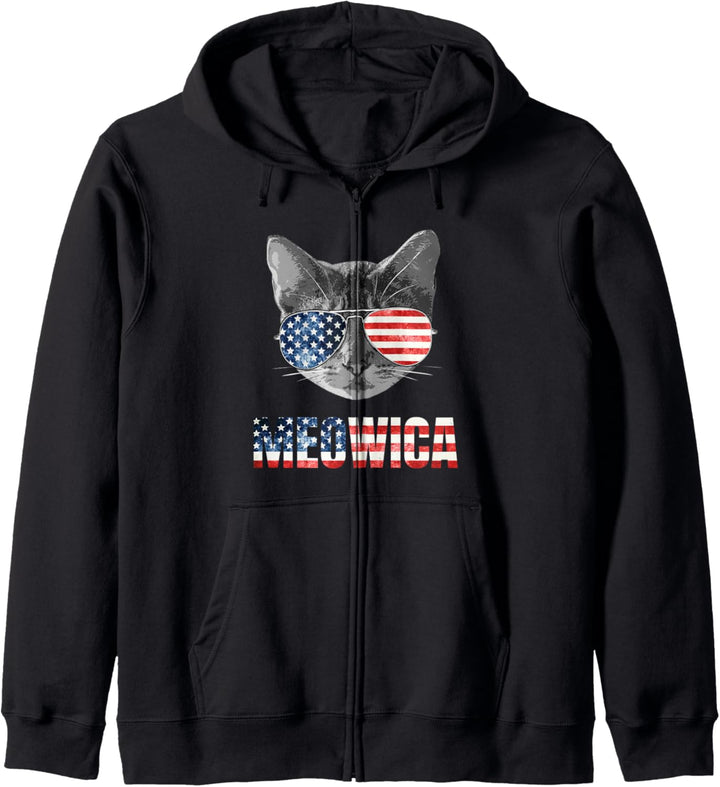 Meowica Funny Cat Patriotic USA Shirt American Flag Kapuzenjacke