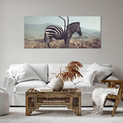 Wandbilder Dekoration Wohnzimmer Zebra Tier Wiese Panorama Bilder auf Leinwand 120x50cm Leinwandbild