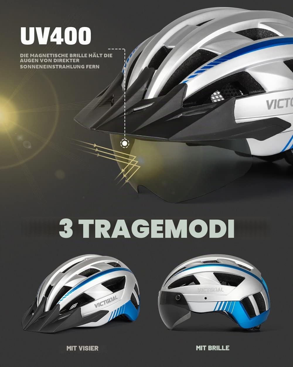 VICTGOAL Fahrradhelm MTB Mountainbike Helm mit magnetischem Visier Abnehmbarer Sonnenschutzkappe und