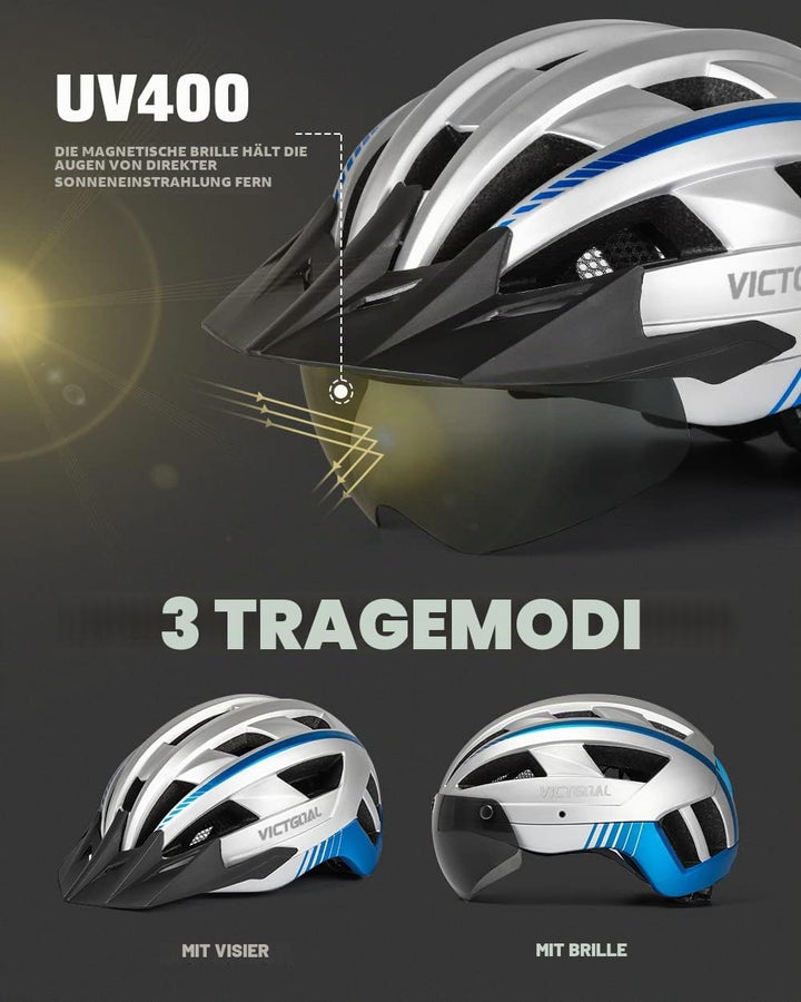 VICTGOAL Fahrradhelm MTB Mountainbike Helm mit magnetischem Visier Abnehmbarer Sonnenschutzkappe und