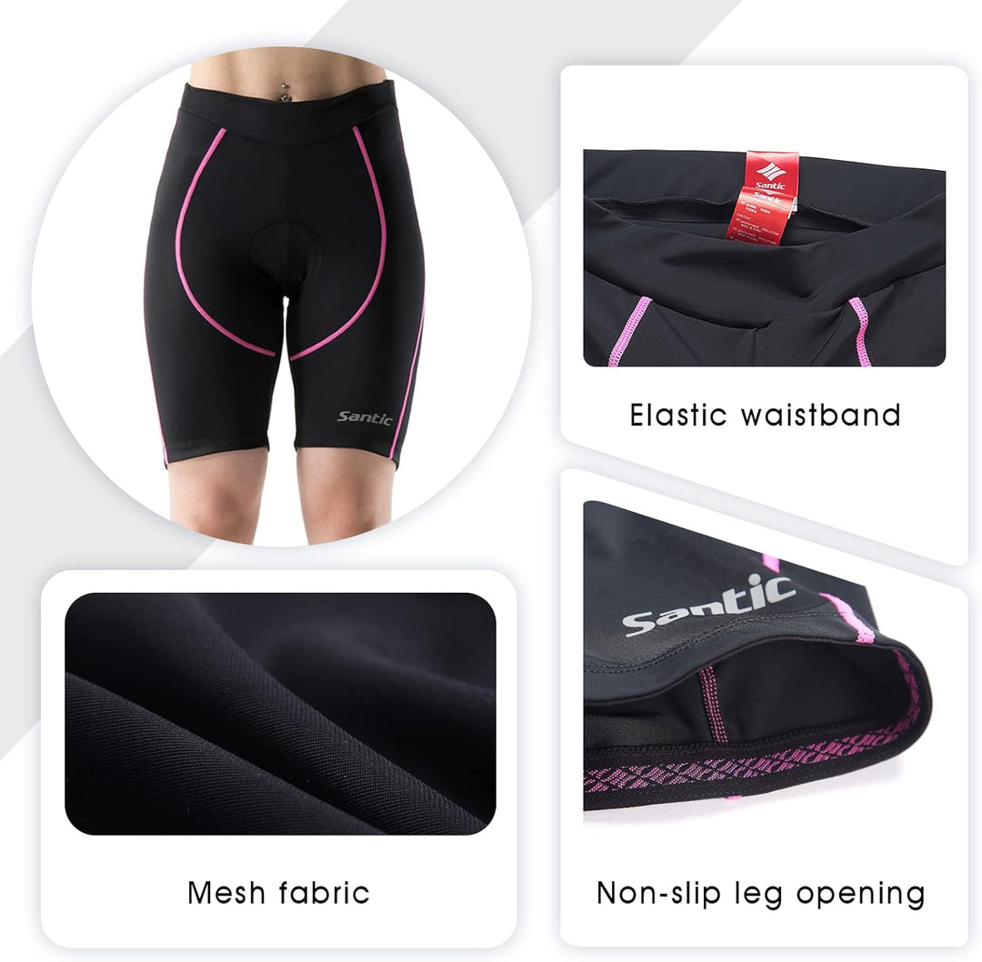 Santic Gepolsterte Kurz-Radlerhose für Damen mit 3D-Polstereinsatz Praktischer Seitentasche und UPF
