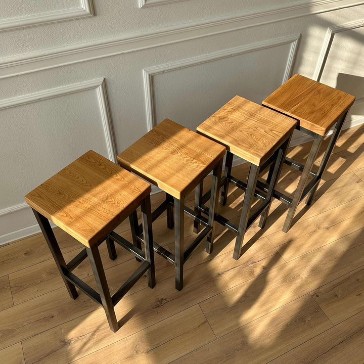 1 Original-BestLoft® Barhocker New York Handmade Industriedesign Loft Stahl Holz Eiche massiv (Hell