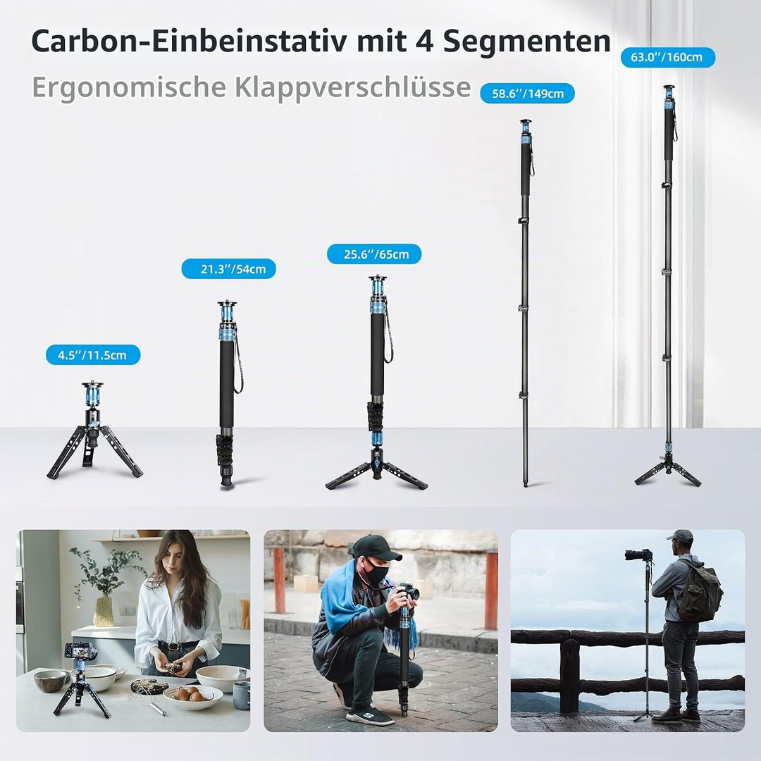 SIRUI P-424FS Kohlefaser-Kamera-Einbeinstativ-Kit, 168,4cm Hochleistungs-Profi-Video-Einbeinstativ m