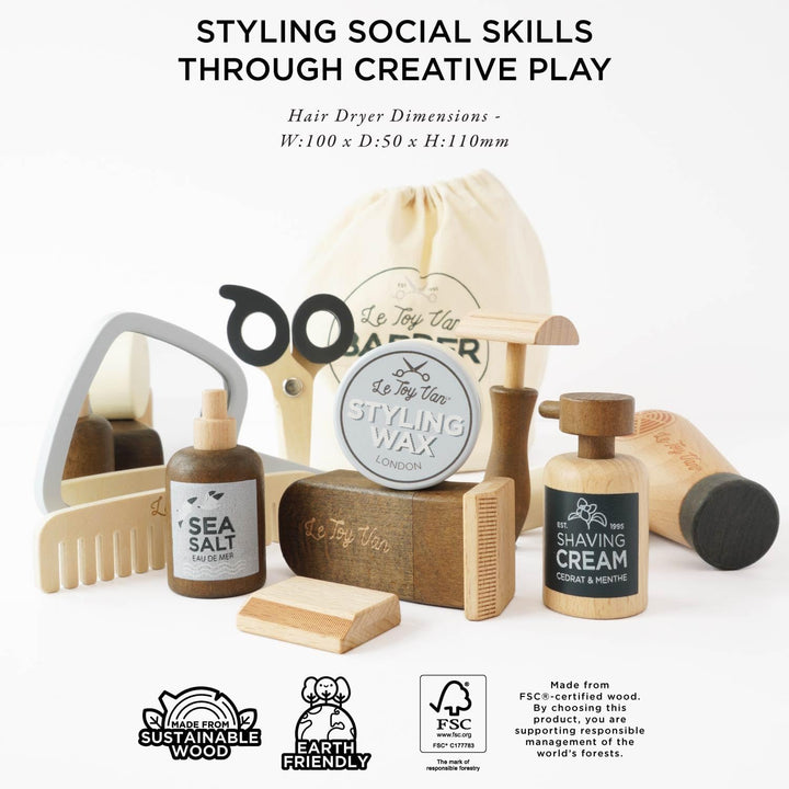Le Toy Van Friseur und Friseur Set, Rollenspielzeug, 10-teilig, ab 3 Jahren, weiss, FSC-Holz