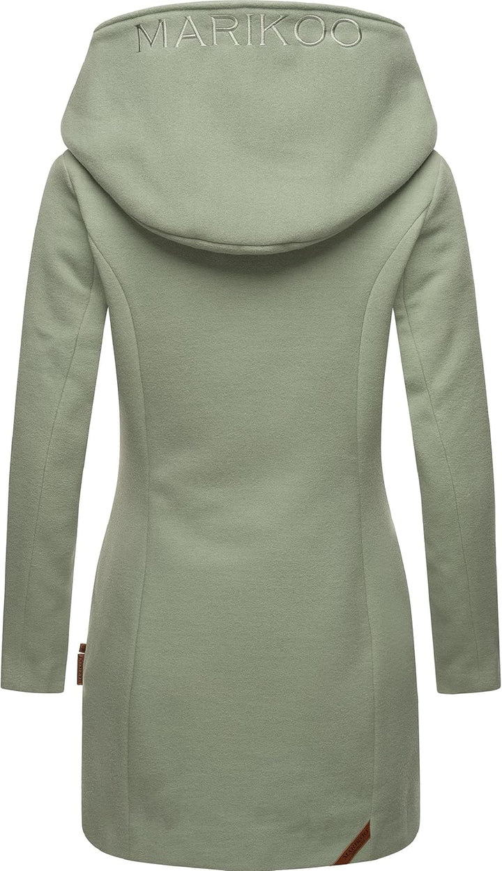 MARIKOO Damen Mantel in Wollmantel-Optik warmer Trenchcoat mit Kapuze Maikoo XS-5XL XL Smoky Mint, X