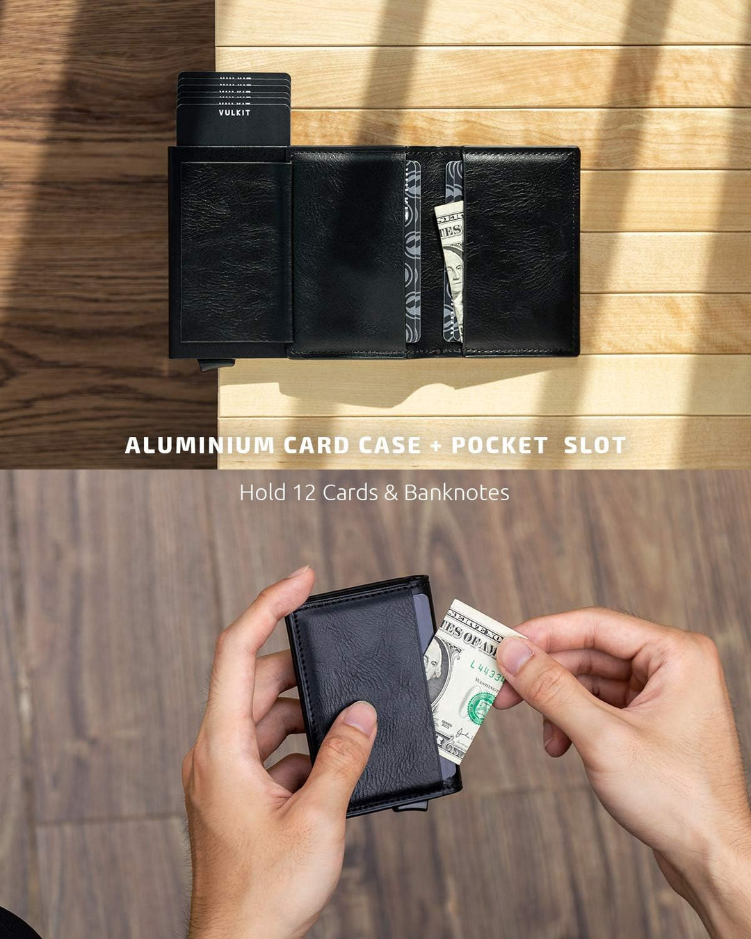 VULKIT Kreditkartenetui für Herren Geldbörse Leder RFID Schutz Geldbeutel Wallet Klein mit 3 Steckpl