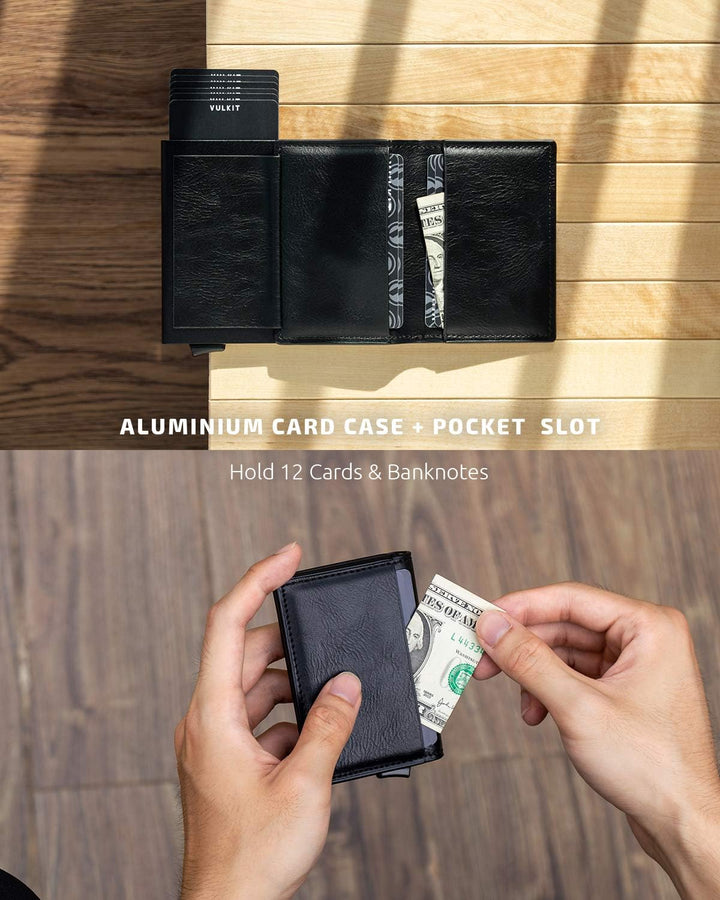VULKIT Kreditkartenetui für Herren Geldbörse Leder RFID Schutz Geldbeutel Wallet Klein mit 3 Steckpl