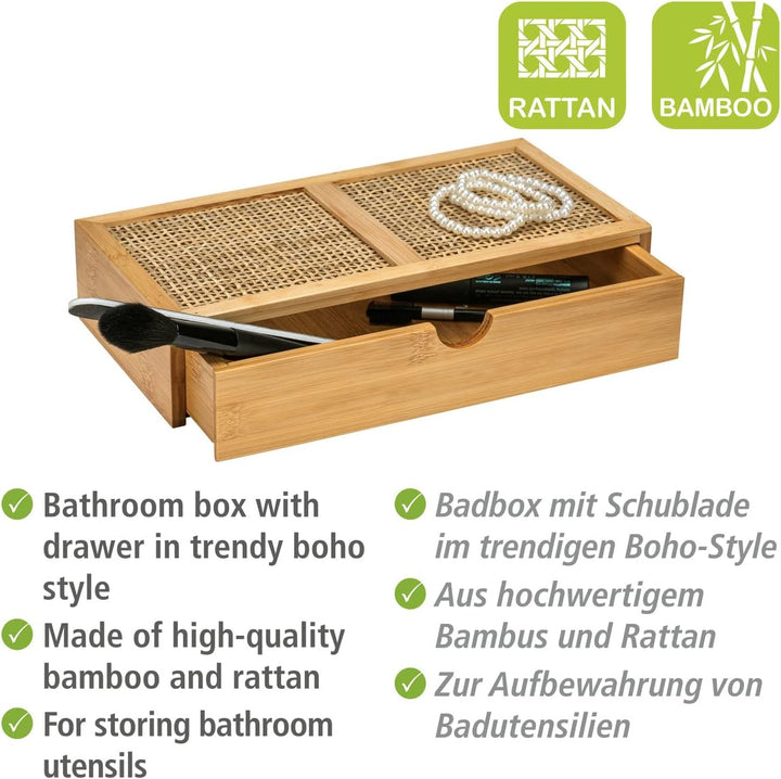 WENKO Badbox Allegre, dekorative Box mit Schublade im trendigen Boho-Style aus hochwertigem Bambus u