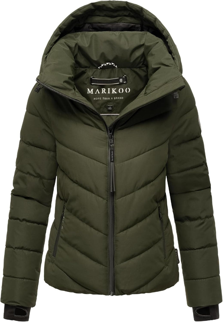 MARIKOO Damen Winterjacke warme Steppjacke mit abnehmbarer Kapuze Samuiaa XVI XS-3XL XS Dark Olive,