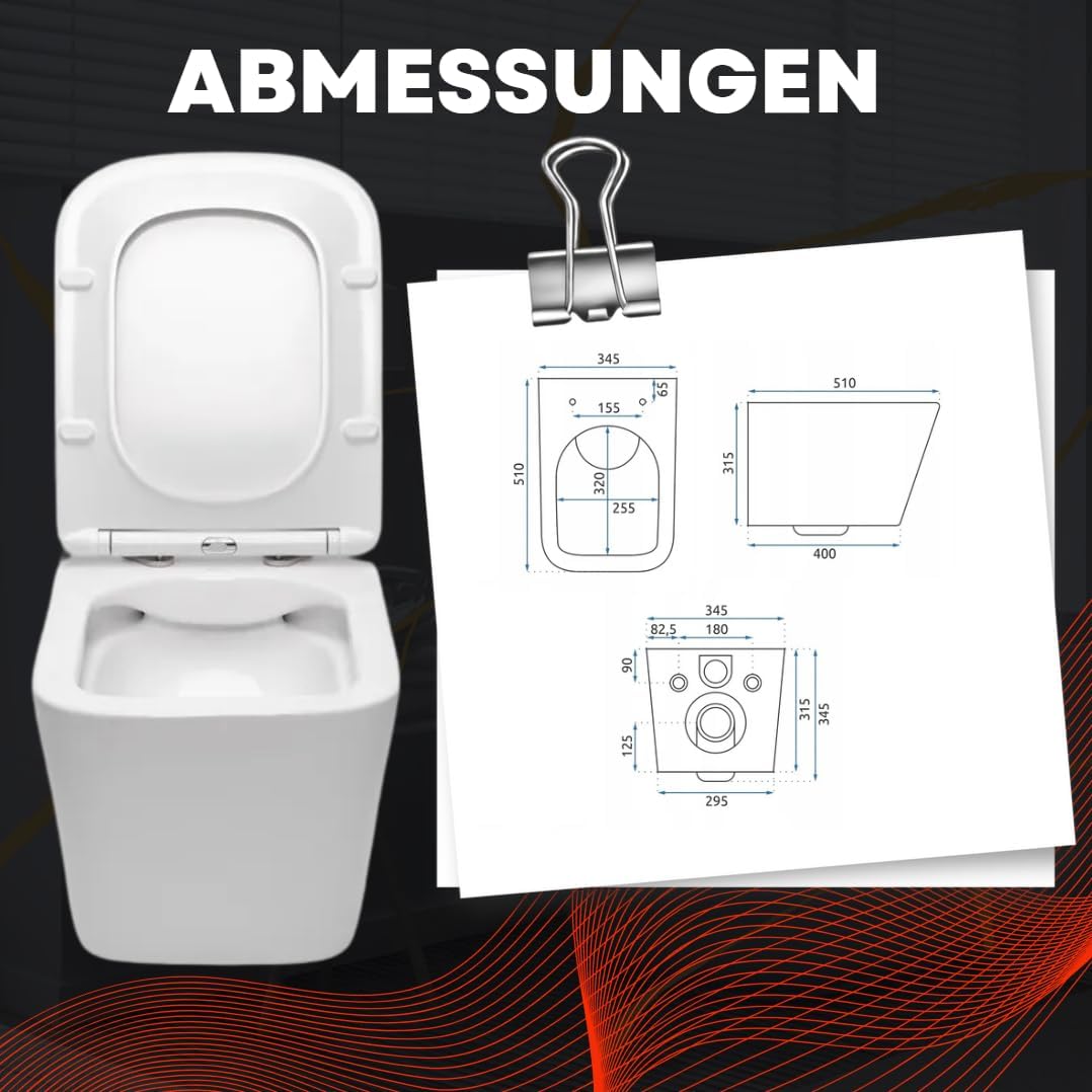 VBChome Hänge-WC Spülrandloses aus Keramik mit Toilettendeckel WC-Sitz aus Duroplast Absenkautomatik