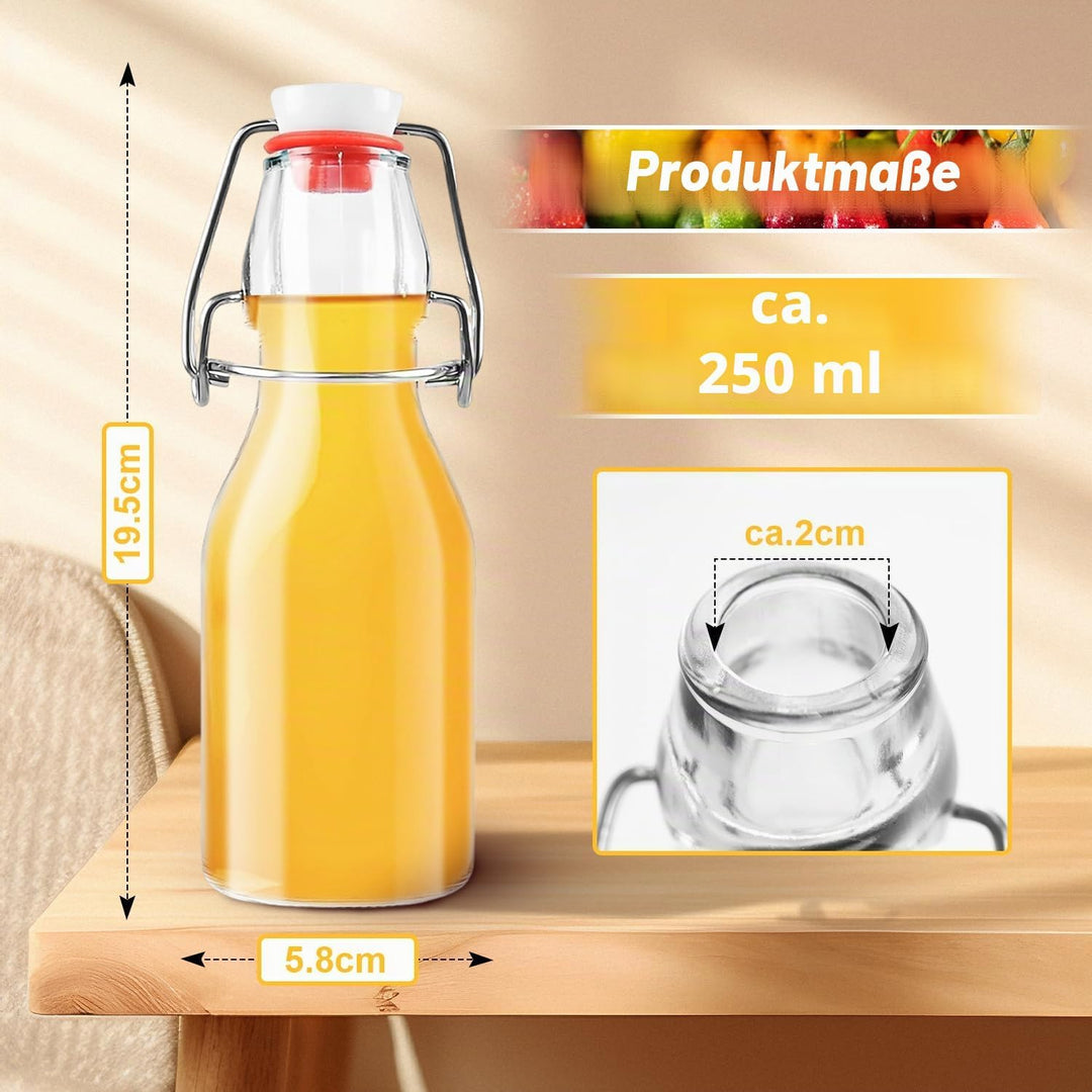 Glasflaschen 250ml mit Bügelverschluss, 10 Stück Glasflaschen zum Befüllen, Kleine Flaschen Zum Befü