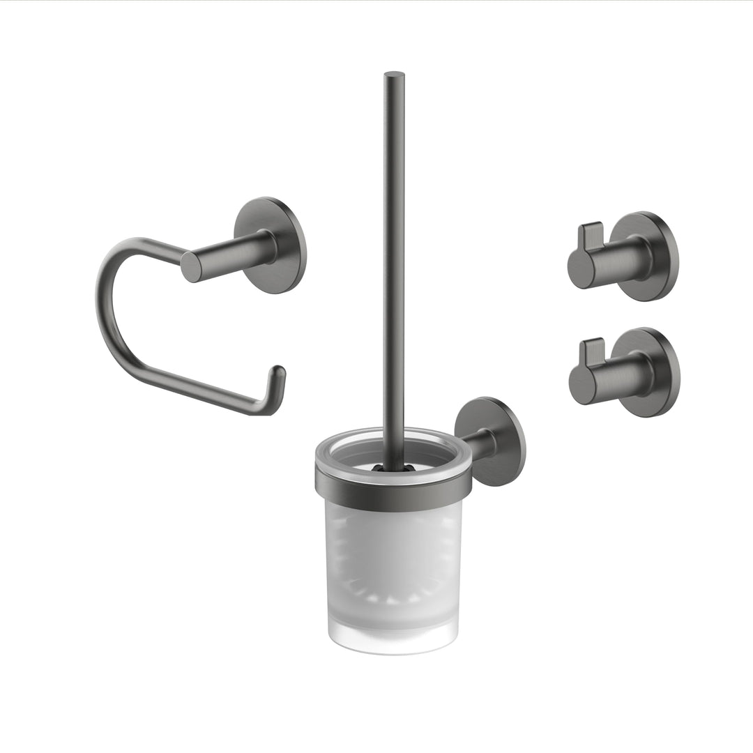 Lenz Bad-Accessoire-Set SIVO in Graphit – 4-teilig – Toilettenpapierhalter, WC-Bürstengarnitur und Z