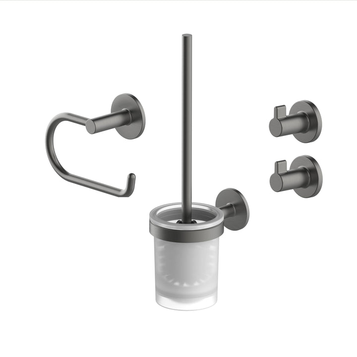 Lenz Bad-Accessoire-Set SIVO in Graphit – 4-teilig – Toilettenpapierhalter, WC-Bürstengarnitur und Z