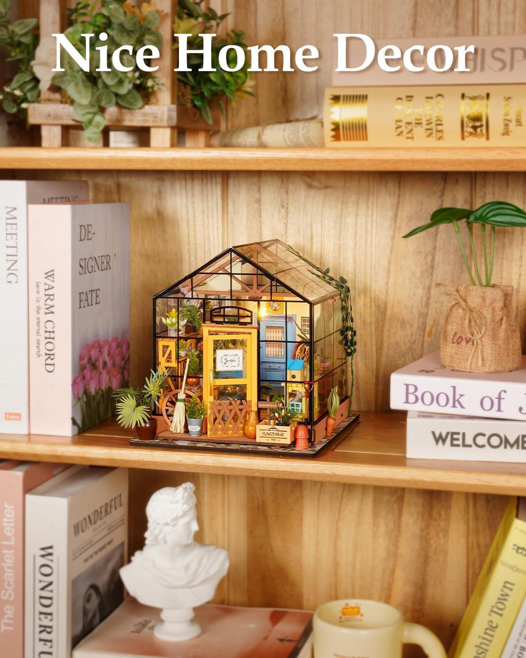 RoWood DIY Miniatur Haus Puppenhaus Gewächshaus mit Licht, DIY Mini Holz Haus Modell Set, Bastelset