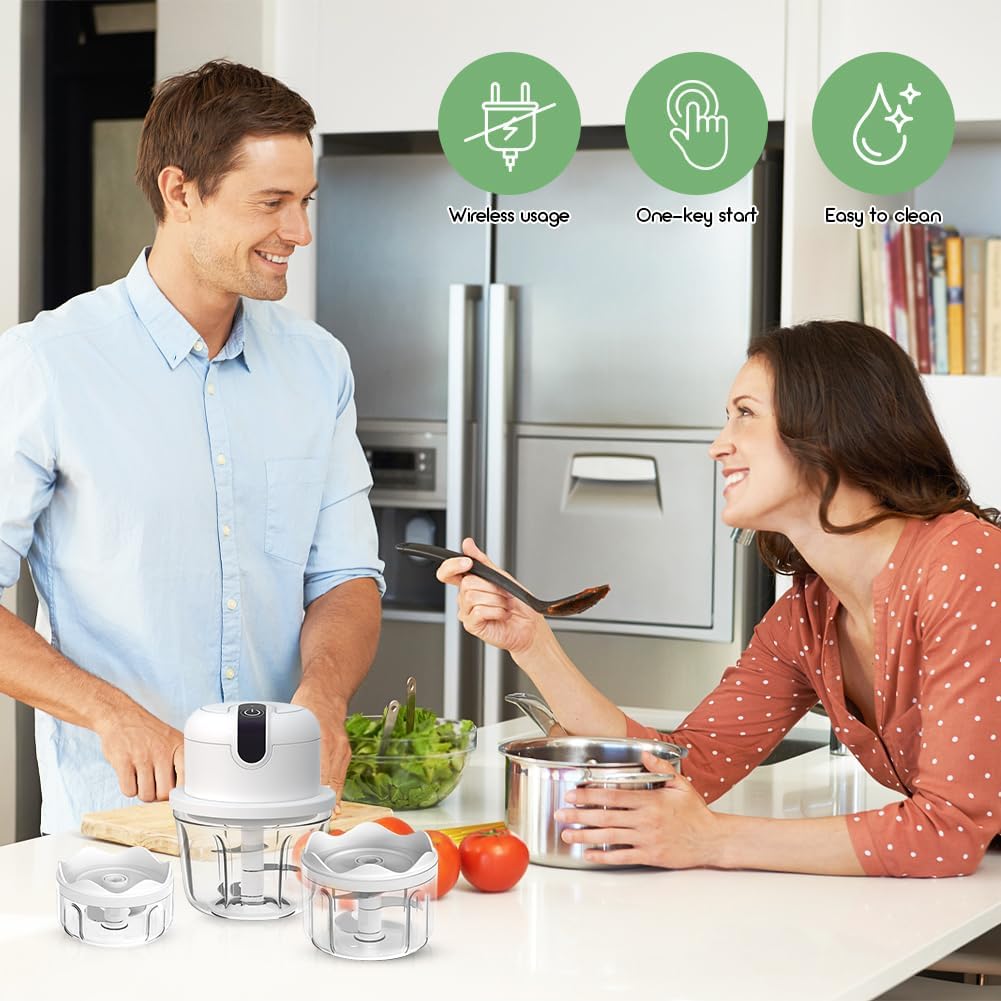 Klein Zwiebel Zerkleinerer Elektrisch, Elektrischer Küchenzerkleinerer, USB-Aufladung Kabelloser Min