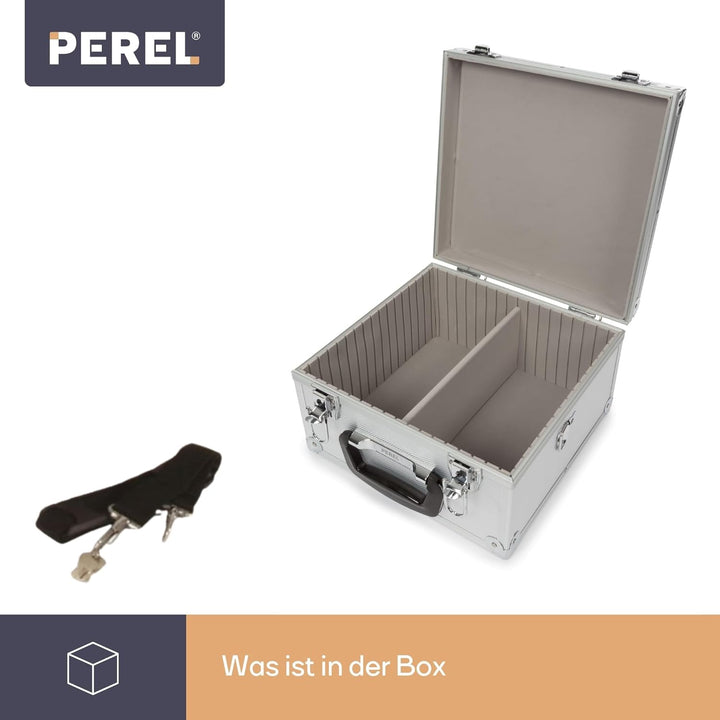 Perel CD-Koffer, 40 CDs, Schlüsselschloss, 2 Schlüssel, Aluminium, 280 x 268 x 160 mm 16 x 27 x 28 c