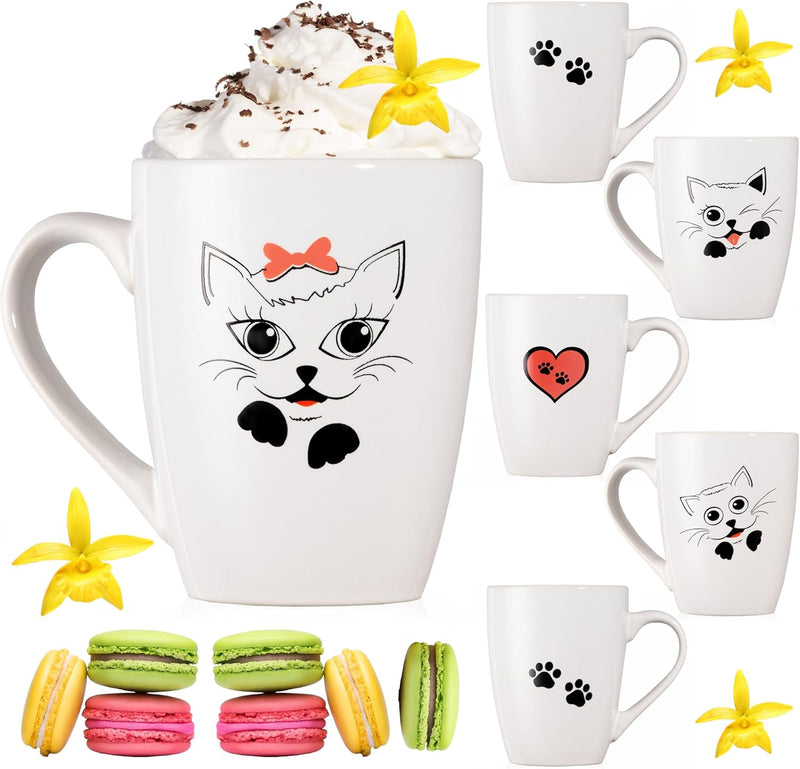 PLATINUX Kaffeetassen mit Griff Set 6 Teilig mit Katzen Motiv 250ml Teetasse Tasse Kaffeebecher Teeb