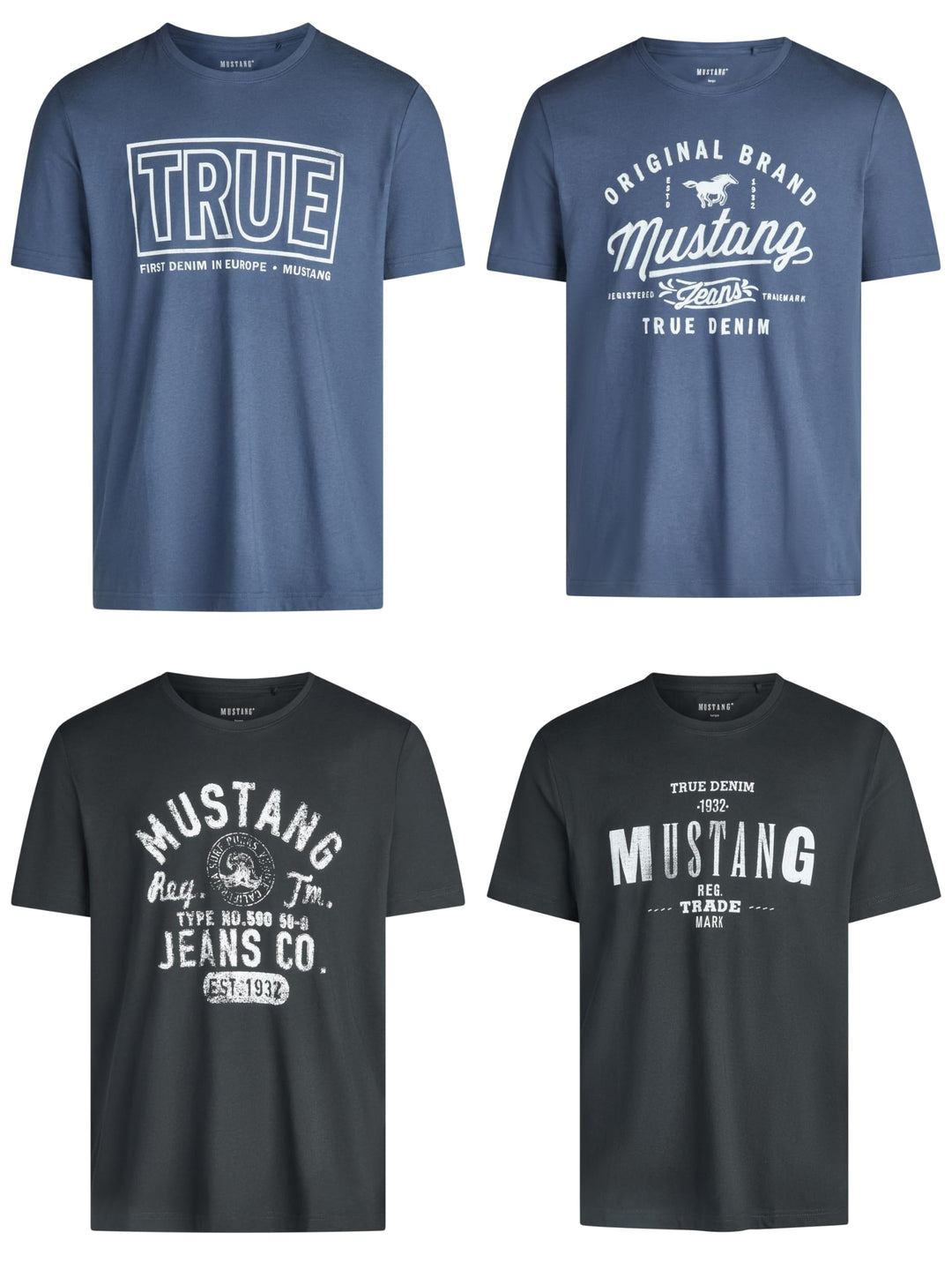 MUSTANG Herren T-Shirt 4er Pack Frontprint O-Neck Rundhalsausschnitt Kurzarm Regular Tee Shirt 100%