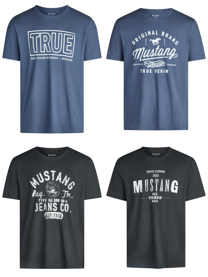 MUSTANG Herren T-Shirt 4er Pack Frontprint O-Neck Rundhalsausschnitt Kurzarm Regular Tee Shirt 100%