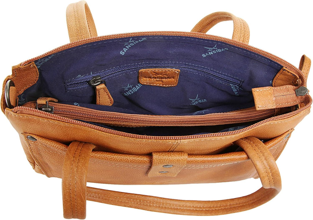 Sansibar Umhängetasche echt Leder Herren, Damen - 019708 Cognac, Cognac
