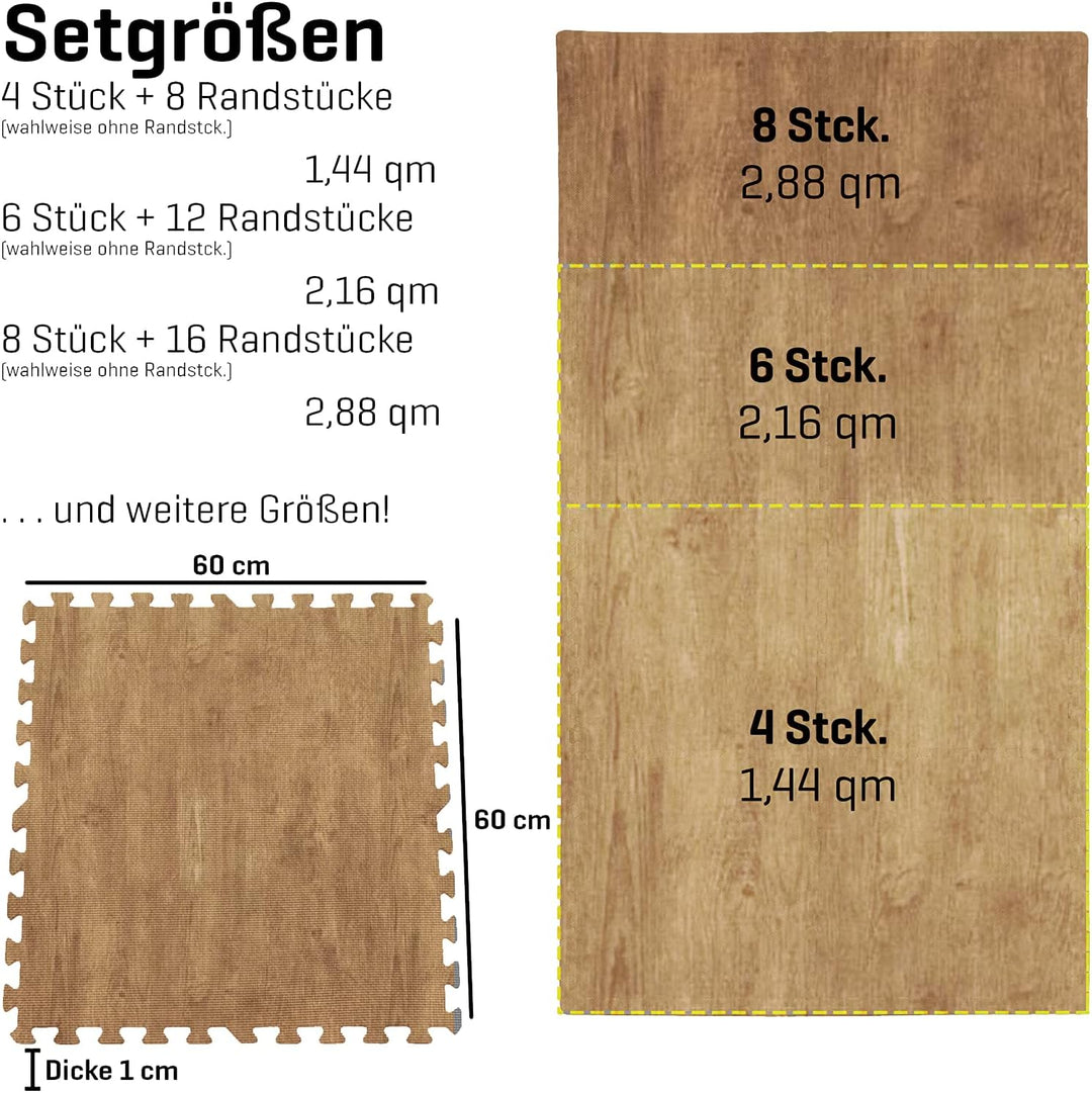 Sporttrend 24® 12 Schutzmatten + 24 Randstücke Set Farbwahl 60x60x1cm | 4,32qm | Bodenschutzmatte Sp