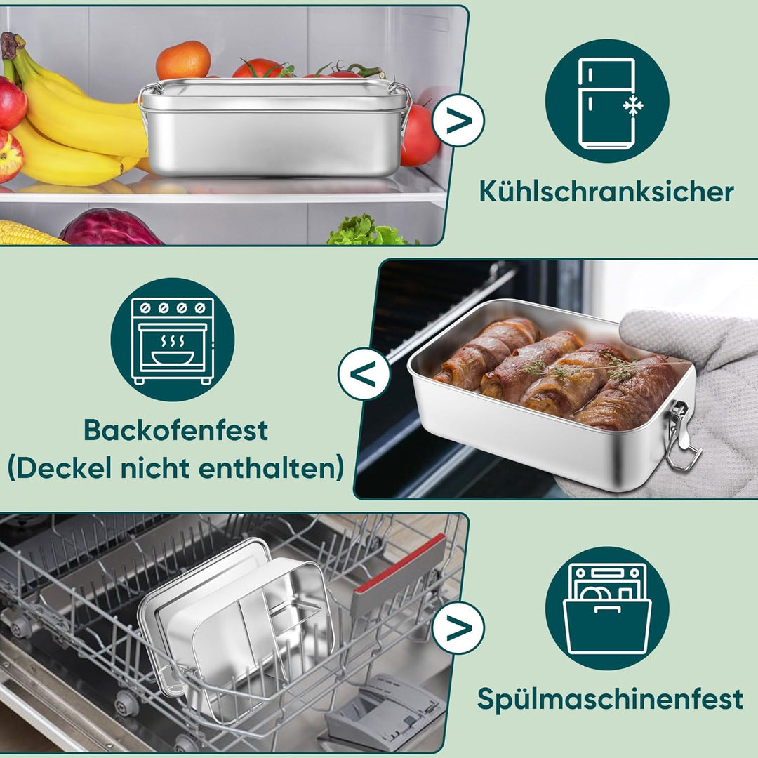 Joyfair Brotdose, Edelstahl Bento Box mit 3 Fächern, Vesperdose Lunch Box Auslaufsicher für Erwachse