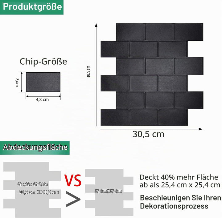 WoStick Wandfliesen zum Abziehen und Aufkleben, 1,6 mm dick, 10 Bögen, U-Bahn-Design, Spritzschutz-F
