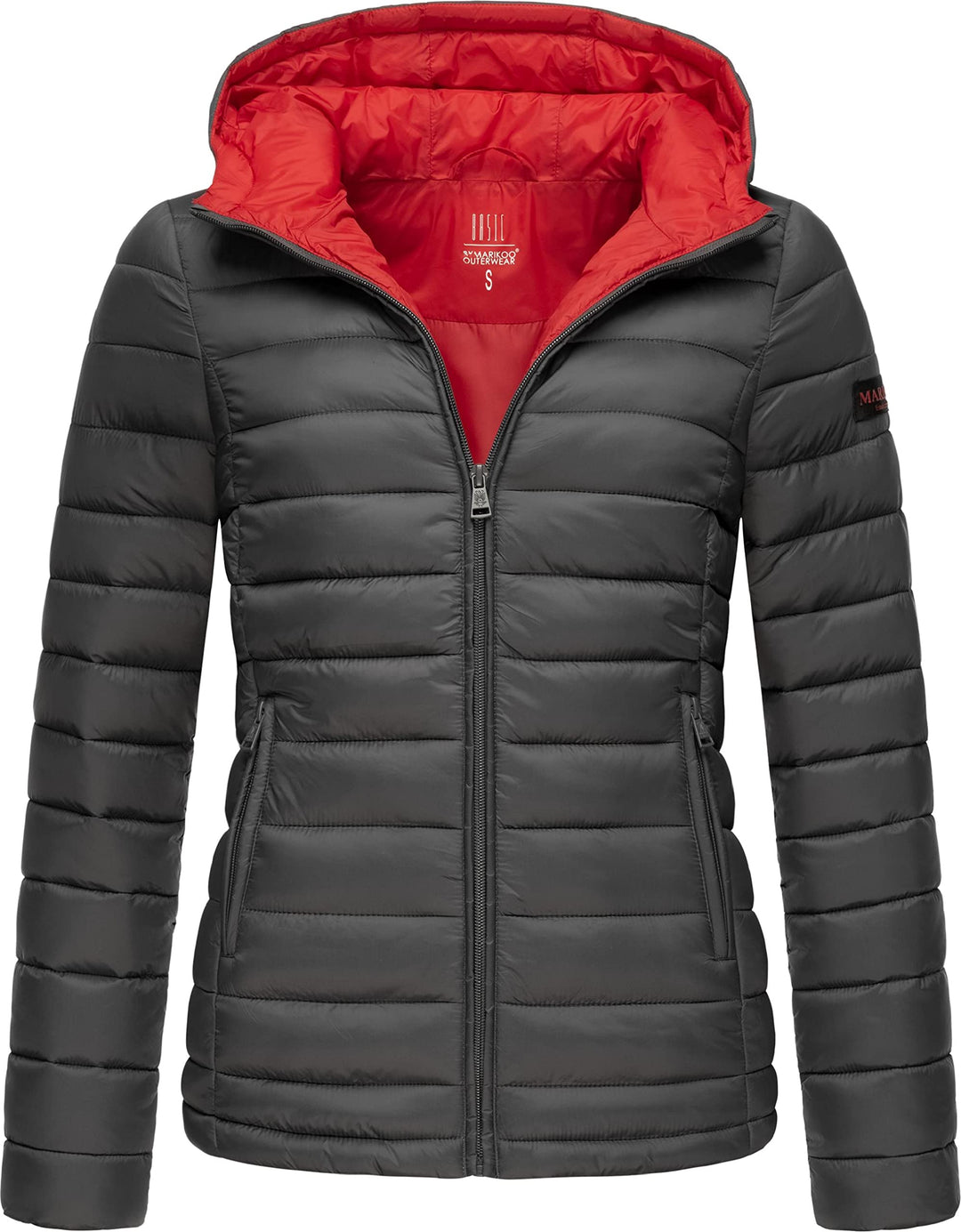MARIKOO Damen Übergangsjacke leichte Steppjacke kurz mit Kapuze Lucy XS-3XL, XS Anthrazit