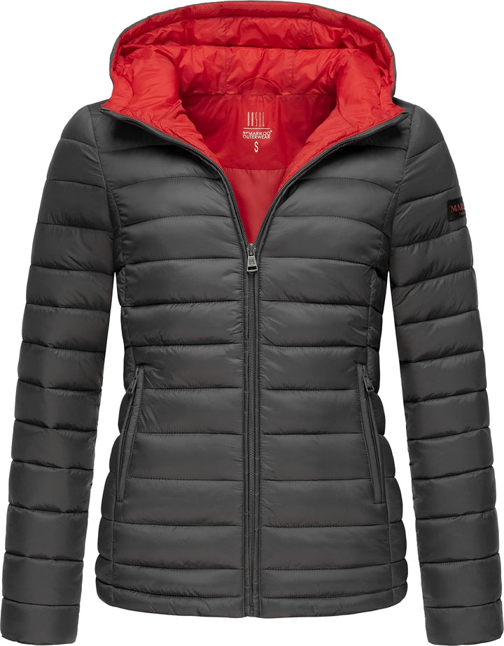 MARIKOO Damen Übergangsjacke leichte Steppjacke kurz mit Kapuze Lucy XS-3XL, XS Anthrazit