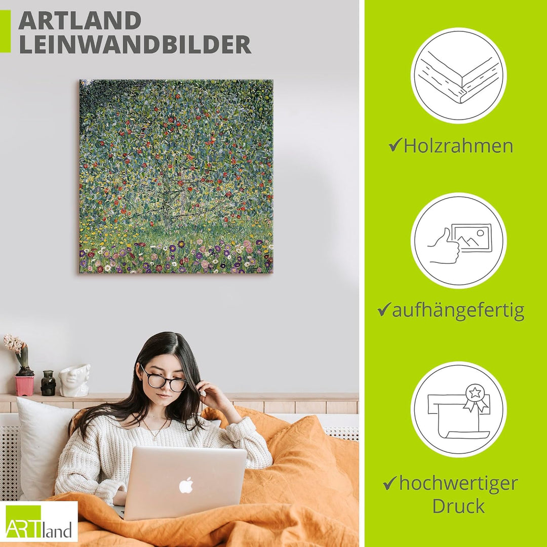 ARTland Leinwandbild Wandbild Bild auf Leinwand 40x40 cm Wanddeko Natur Pflanzen Baum Blumen Apfelba