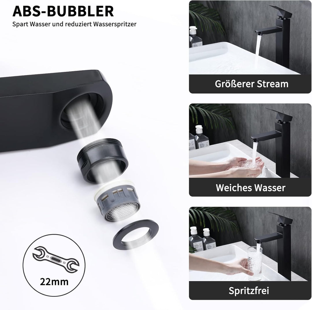 HOMELODY Wasserhahn Bad Schwarz Hoch, Waschtischarmatur Hoch Mischbatterie Waschbecken mit Höhe 295m
