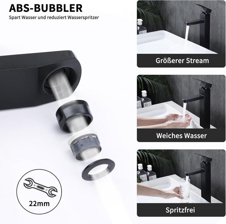 HOMELODY Wasserhahn Bad Schwarz Hoch, Waschtischarmatur Hoch Mischbatterie Waschbecken mit Höhe 295m