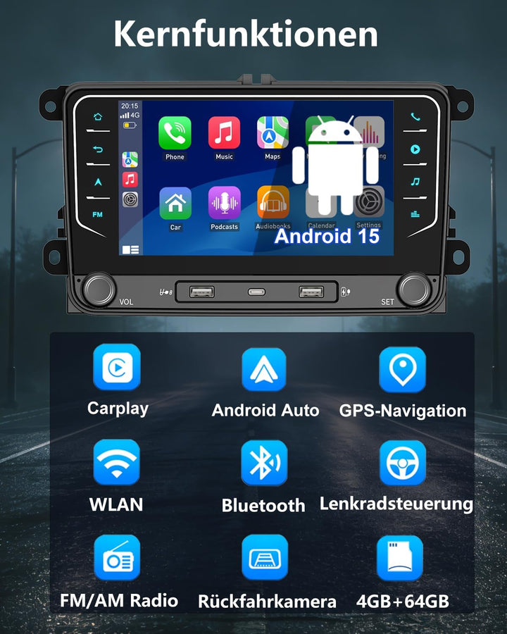 ESSGOO 4+64G Bluetooth Autoradio CarPlay und Android Auto Für VW Golf 5 6 Plus Touran Tiguan EOS Pas