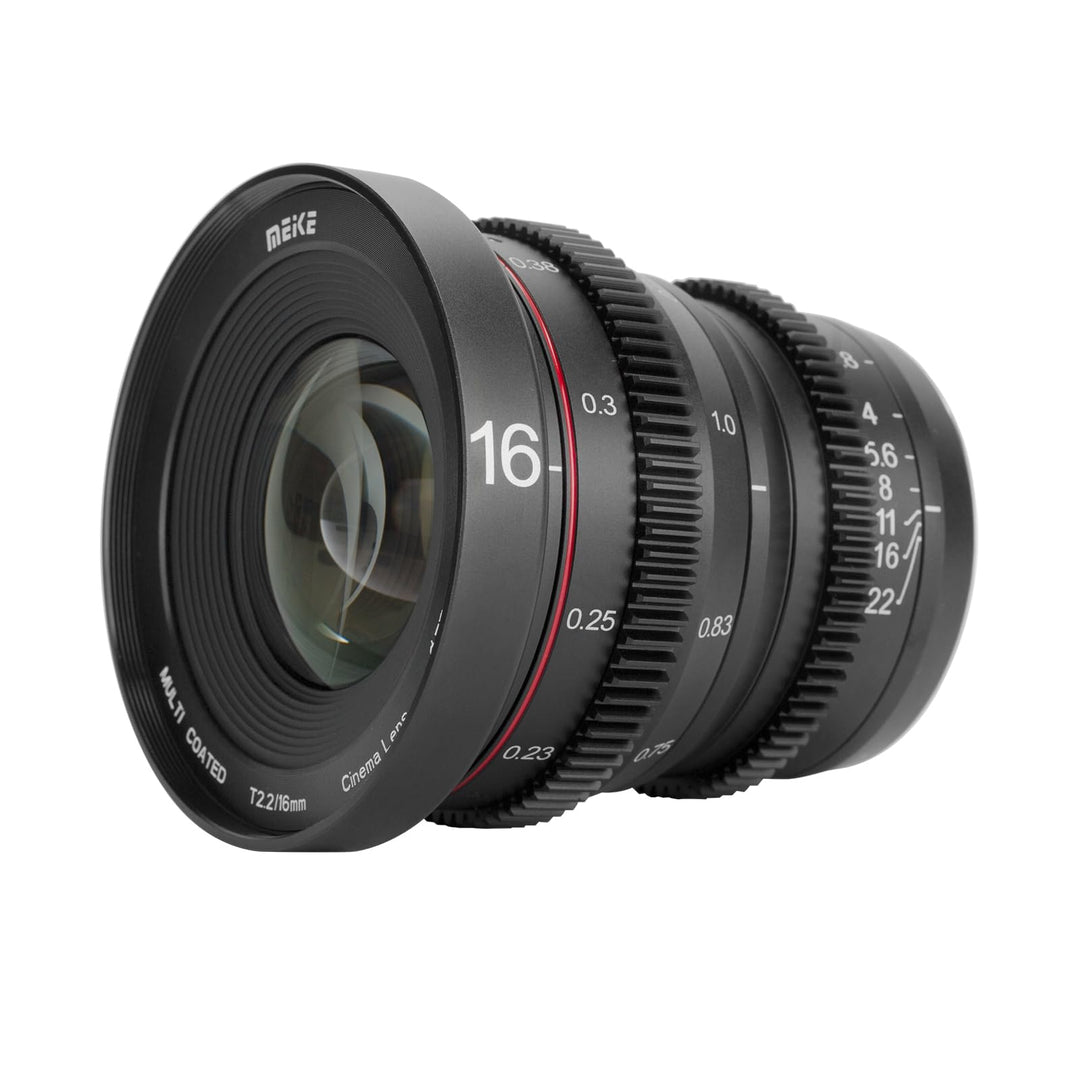 Meike MK 16 mm T2.2 grosse Blende manueller Fokus Prime Low Distortion Mini Cine Objektiv kompatibel