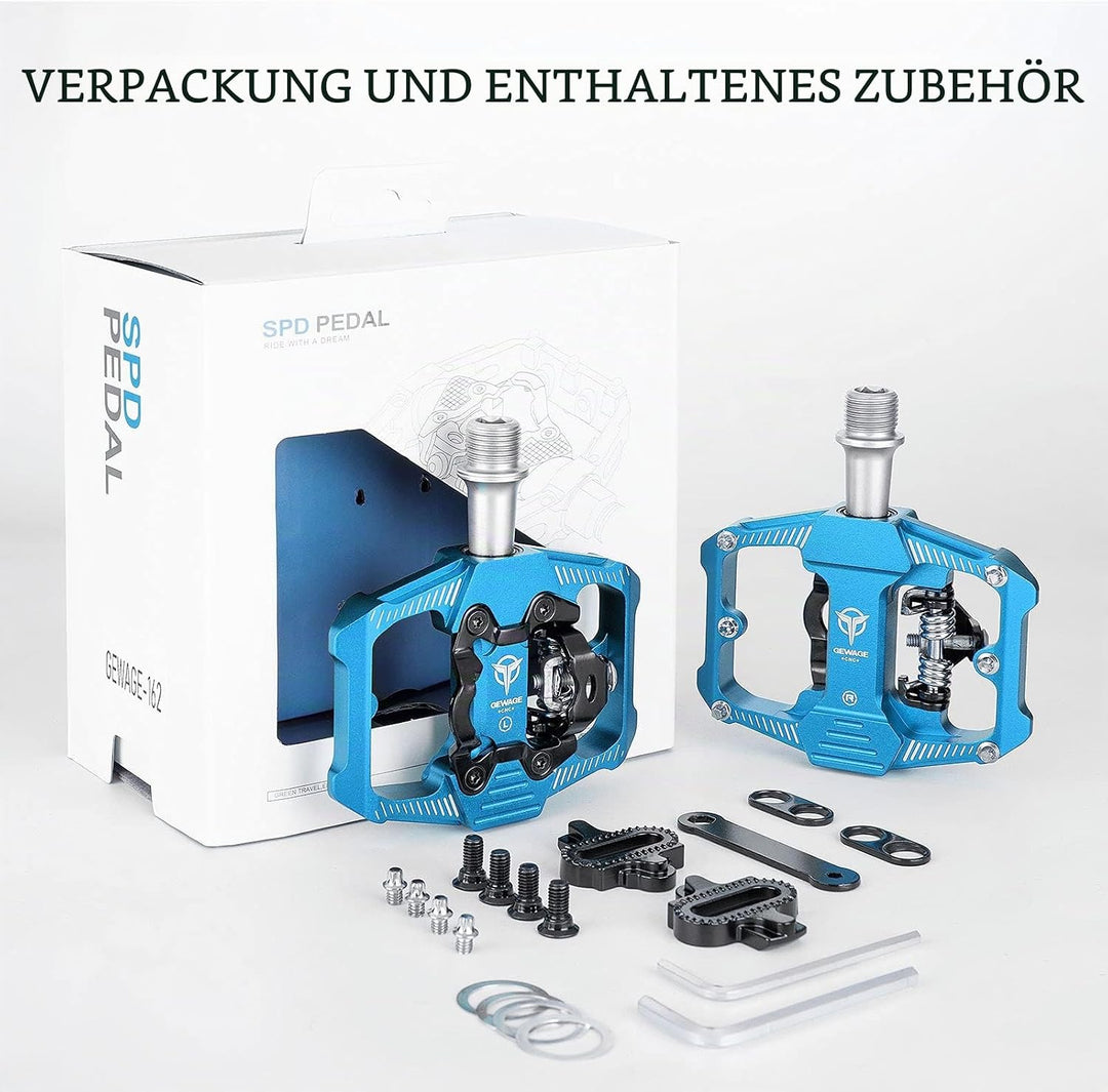 GEWAGE Fahrradpedale für SPD, 3 Abgedichtete Lager, Doppelfunktion, Flach und Klickpedal, leichte Al
