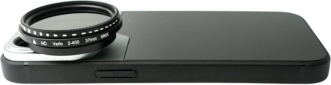 SYSTEM-S ND Vario Filter 37 mm 2 bis 4000 Neutraldichte mit Hülle für iPhone 14 Pro