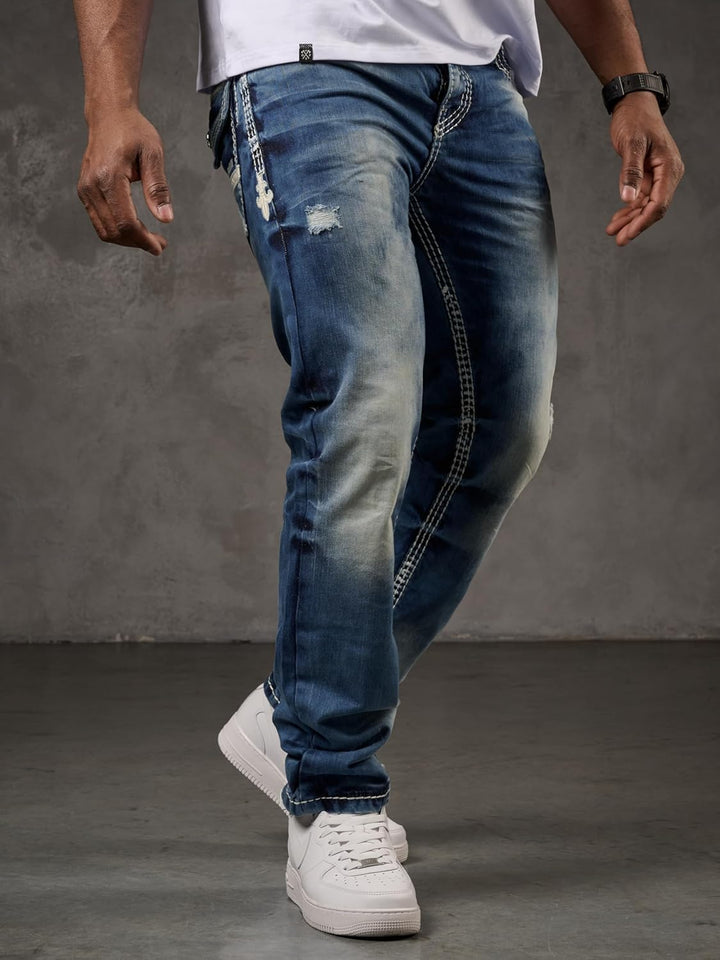 Cipo & Baxx Herren Jeans – Bequeme Straight Fit Jeans Hose mit markanten Kontrastnähten, Langlebige